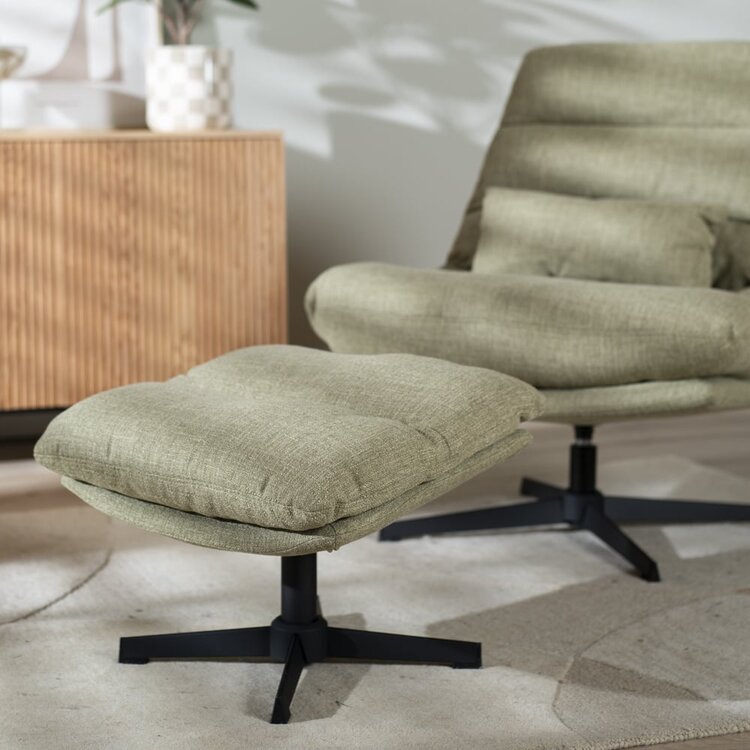 Fauteuil pivotant avec pouf Cristo tissu lin vert olive