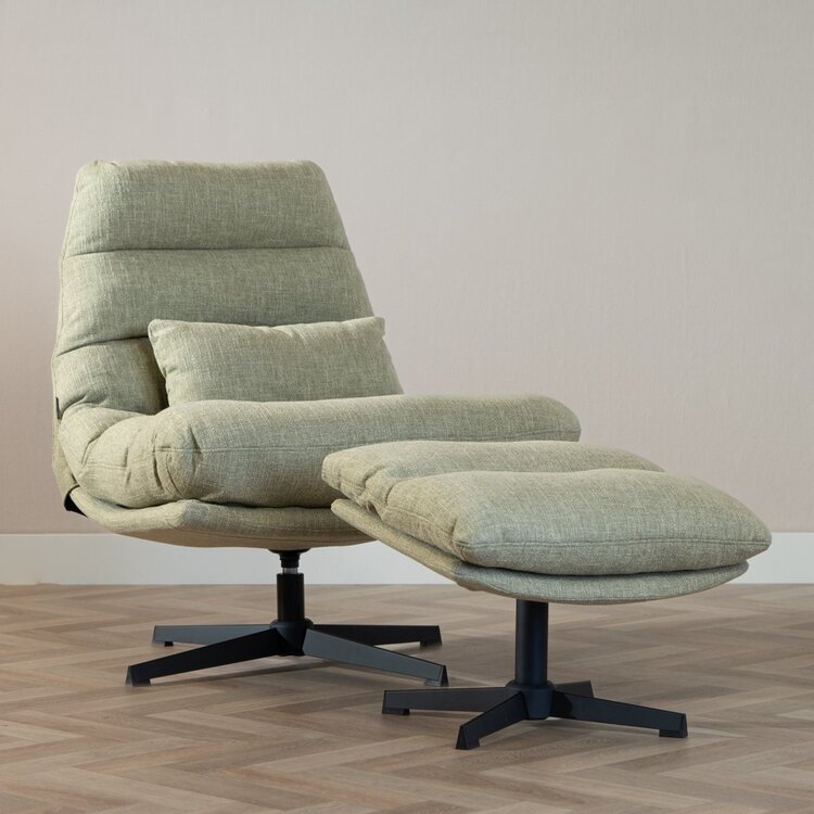 Fauteuil pivotant avec pouf Cristo tissu lin vert olive