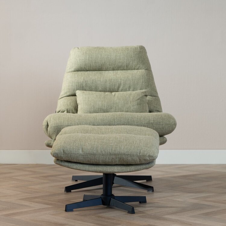 Fauteuil pivotant avec pouf Cristo tissu lin vert olive