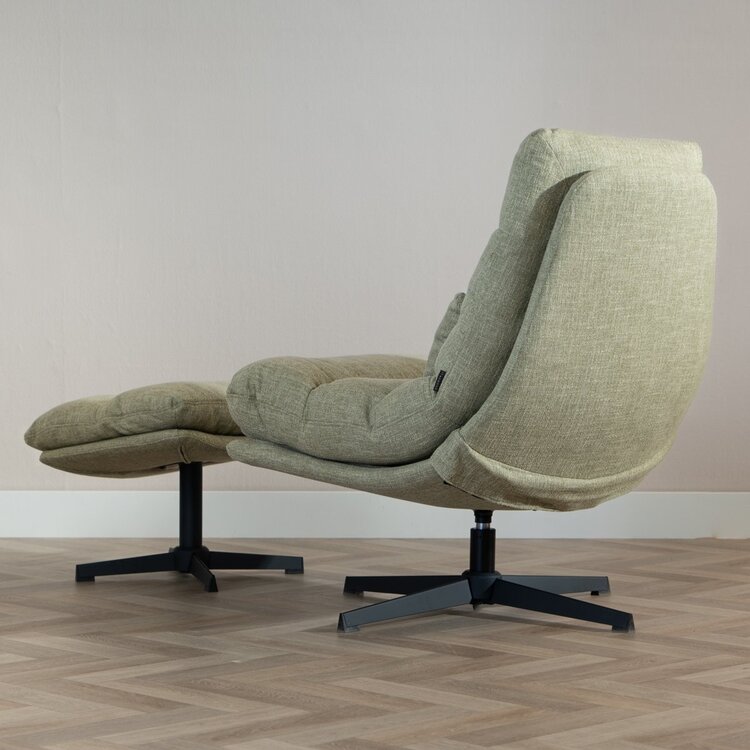 Fauteuil pivotant avec pouf Cristo tissu lin vert olive