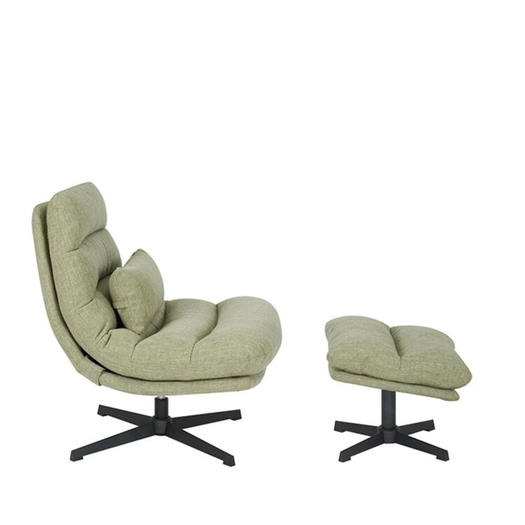 Fauteuil pivotant avec pouf Cristo tissu lin vert olive