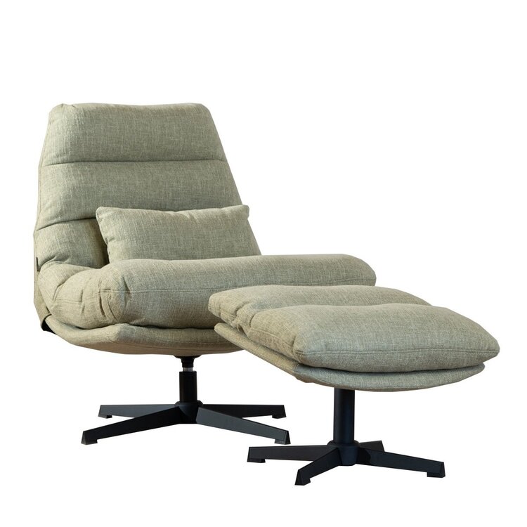Fauteuil pivotant avec pouf Cristo tissu lin vert olive