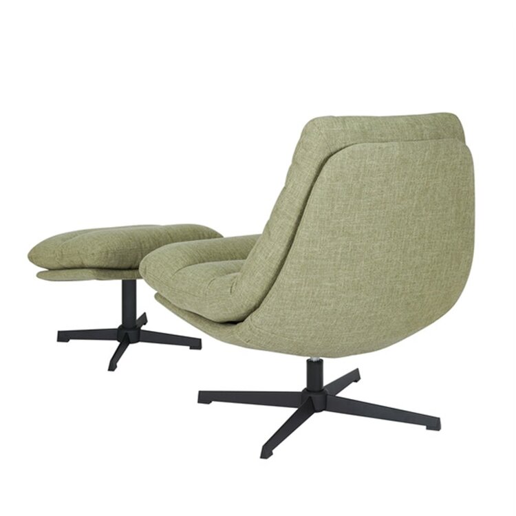 Fauteuil pivotant avec pouf Cristo tissu lin vert olive