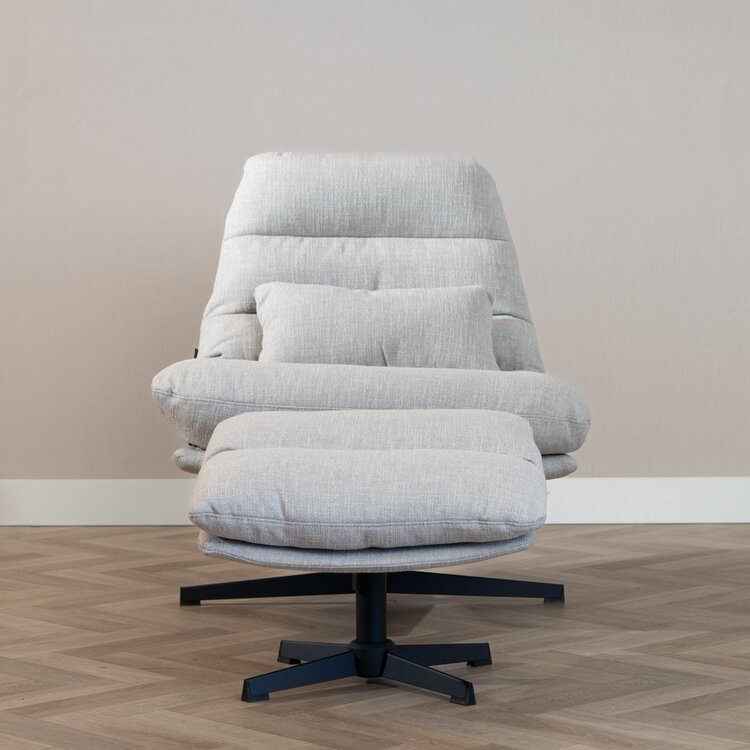 Fauteuil pivotant avec pouf Cristo tissu lin taupe