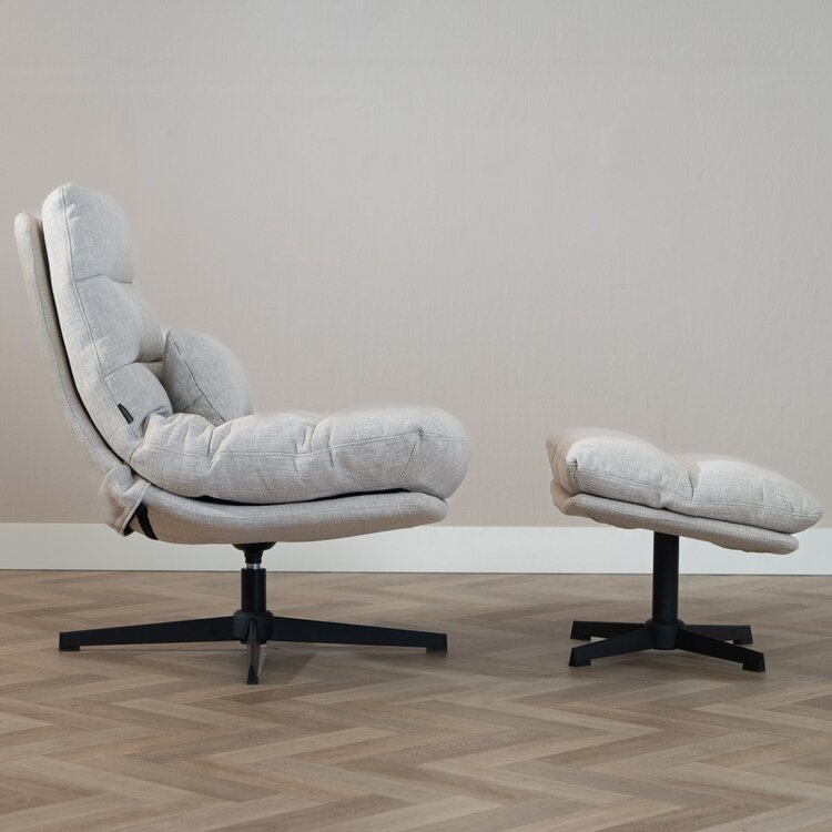 Fauteuil pivotant avec pouf Cristo tissu lin taupe