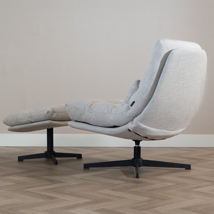 Fauteuil pivotant avec pouf Cristo tissu lin taupe