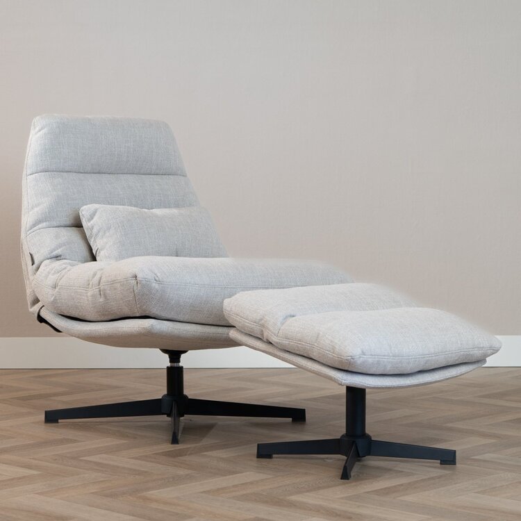 Fauteuil pivotant avec pouf Cristo tissu lin taupe