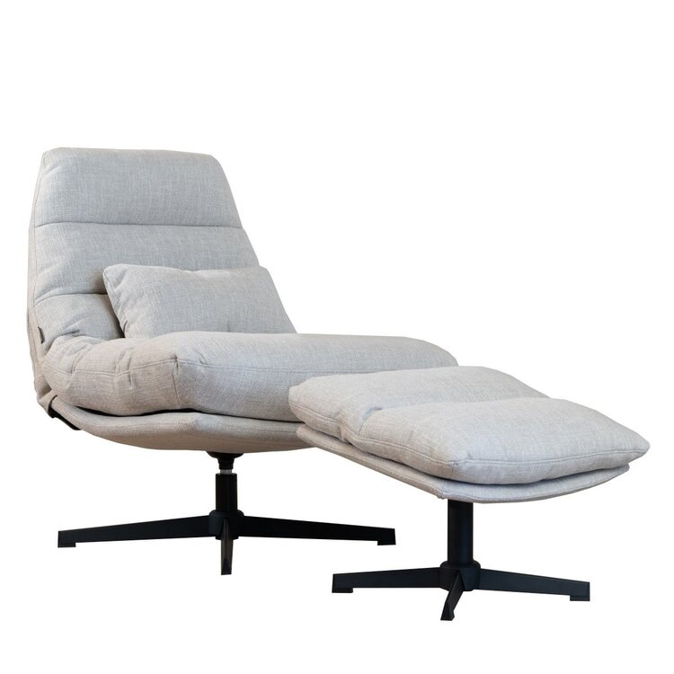 Fauteuil pivotant avec pouf Cristo tissu lin taupe