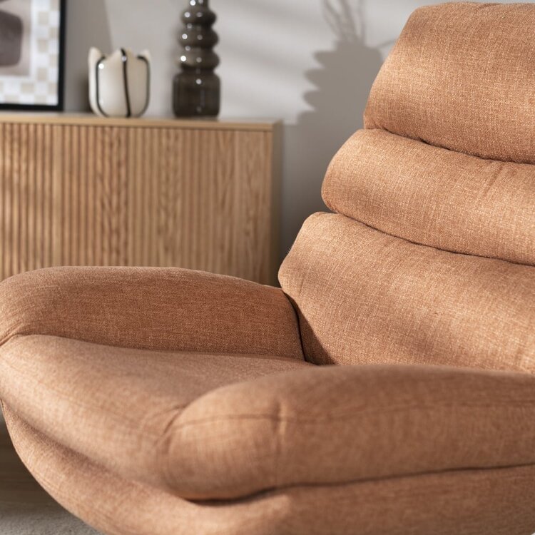 Fauteuil pivotant avec pouf Palma tissu lin orange cuivre