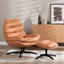 Fauteuil pivotant avec pouf Palma tissu lin orange cuivre