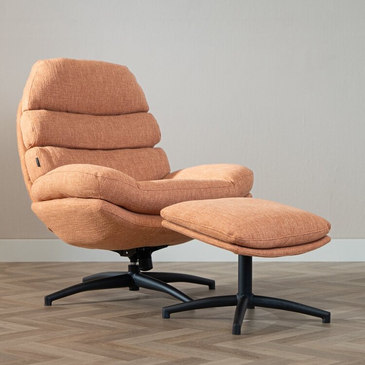Fauteuil pivotant avec pouf Palma tissu lin orange cuivre