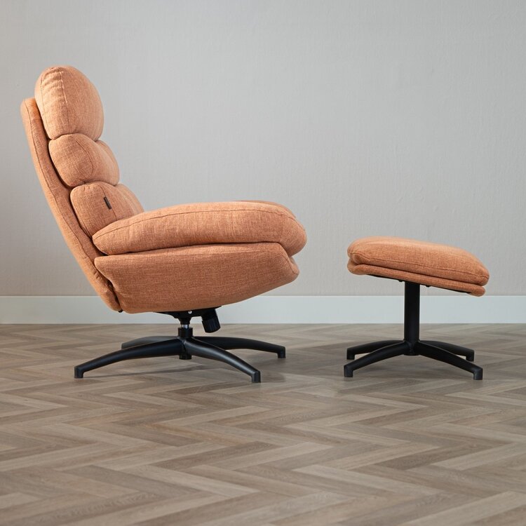 Fauteuil pivotant avec pouf Palma tissu lin orange cuivre
