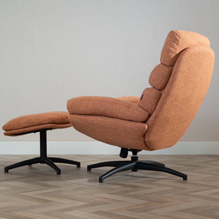 Fauteuil pivotant avec pouf Palma tissu lin orange cuivre