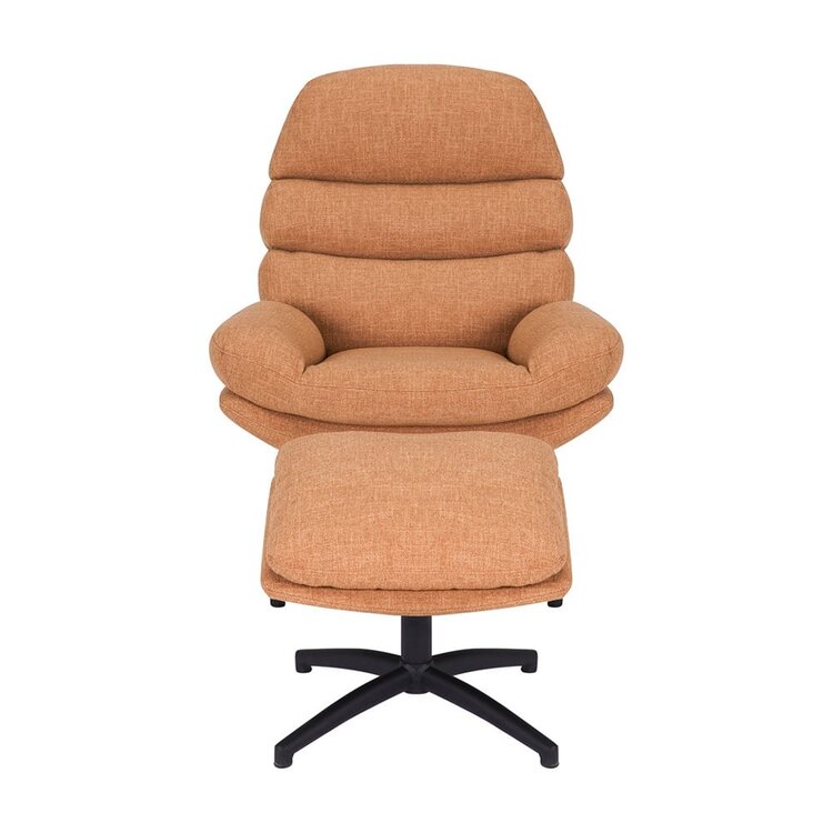 Fauteuil pivotant avec pouf Palma tissu lin orange cuivre