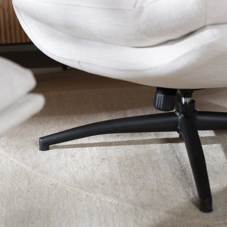 Fauteuil pivotant avec pouf Palma tissu lin blanc cassé