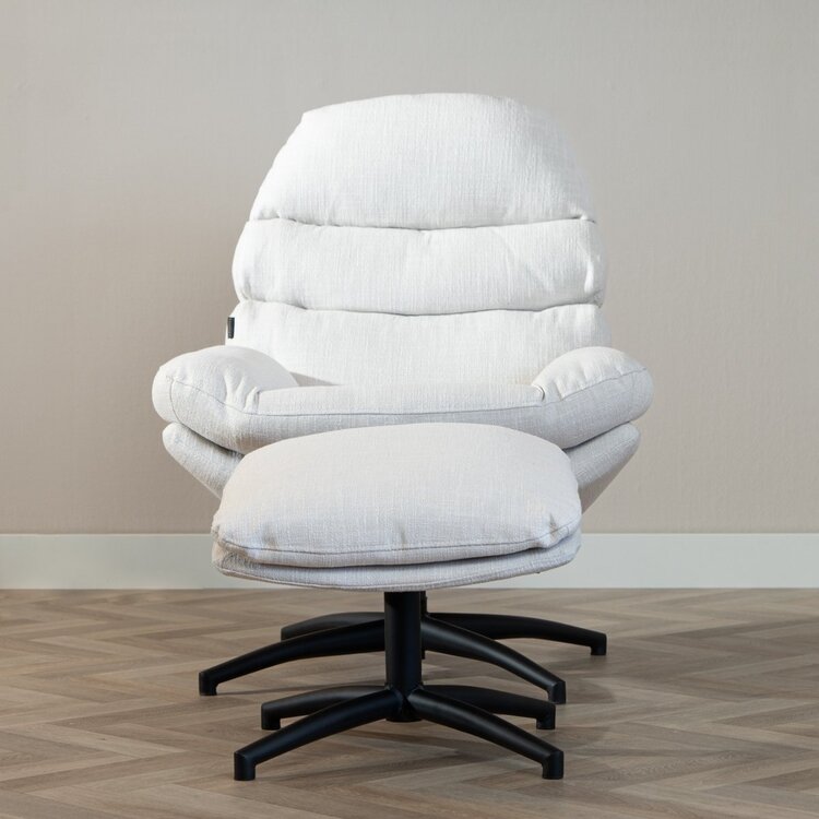 Fauteuil pivotant avec pouf Palma tissu lin blanc cassé