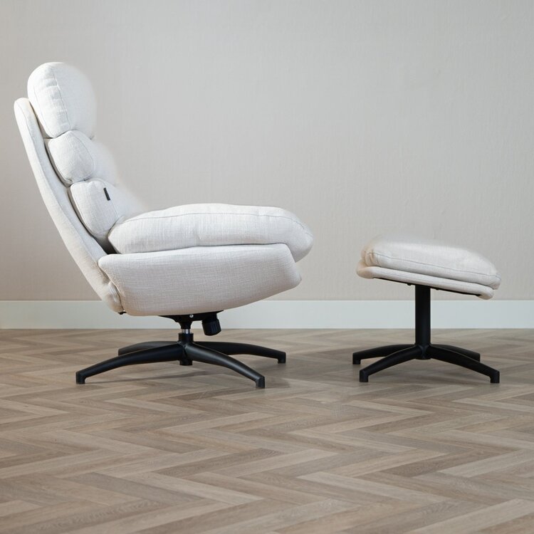Fauteuil pivotant avec pouf Palma tissu lin blanc cassé