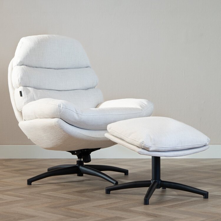Fauteuil pivotant avec pouf Palma tissu lin blanc cassé