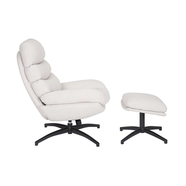Fauteuil pivotant avec pouf Palma tissu lin blanc cassé