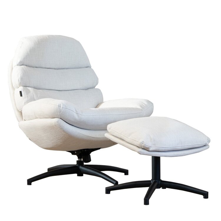 Fauteuil pivotant avec pouf Palma tissu lin blanc cassé