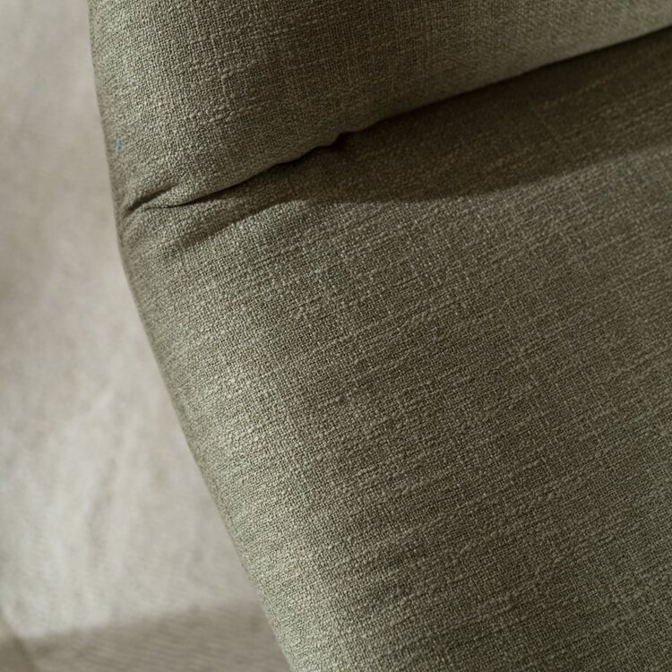 Fauteuil pivotant avec pouf Palma tissu lin vert olive