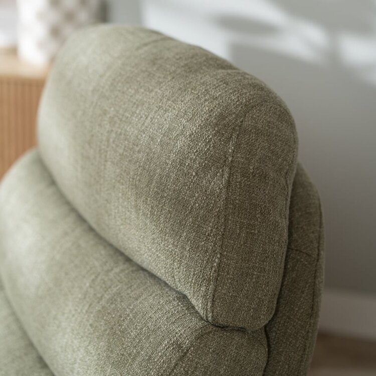 Fauteuil pivotant avec pouf Palma tissu lin vert olive