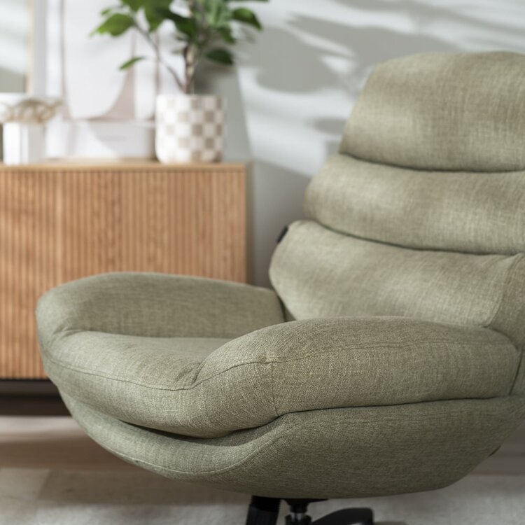 Fauteuil pivotant avec pouf Palma tissu lin vert olive