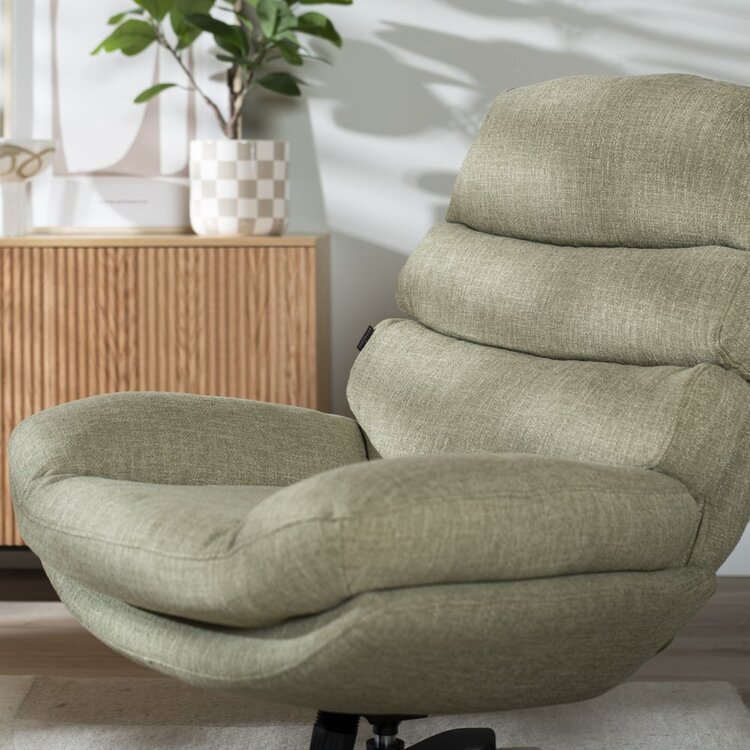 Fauteuil pivotant avec pouf Palma tissu lin vert olive