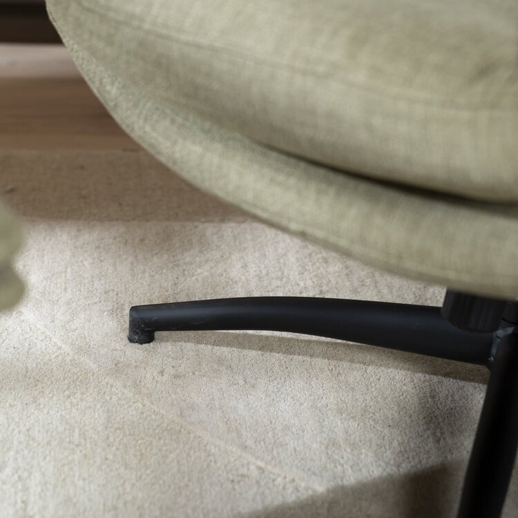 Fauteuil pivotant avec pouf Palma tissu lin vert olive