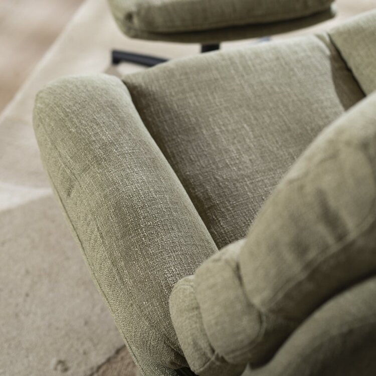 Fauteuil pivotant avec pouf Palma tissu lin vert olive
