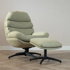 Fauteuil pivotant avec pouf Palma tissu lin vert olive