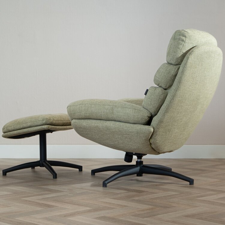 Fauteuil pivotant avec pouf Palma tissu lin vert olive