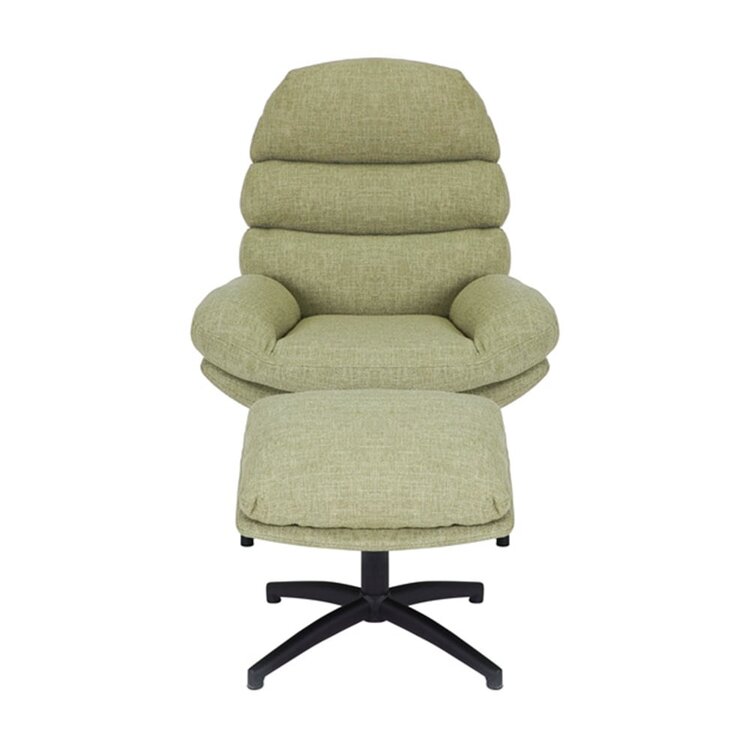 Fauteuil pivotant avec pouf Palma tissu lin vert olive