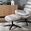Fauteuil pivotant avec pouf Palma tissu lin taupe
