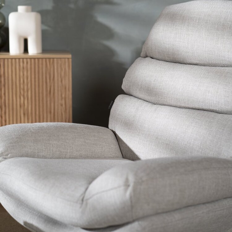 Fauteuil pivotant avec pouf Palma tissu lin taupe