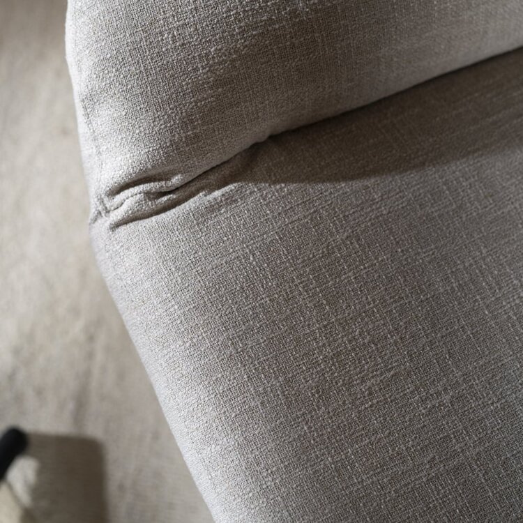 Fauteuil pivotant avec pouf Palma tissu lin taupe
