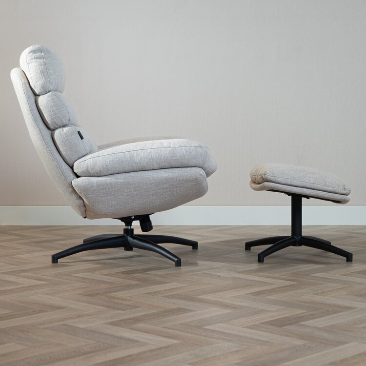 Fauteuil pivotant avec pouf Palma tissu lin taupe
