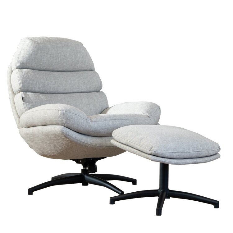 Fauteuil pivotant avec pouf Palma tissu lin taupe