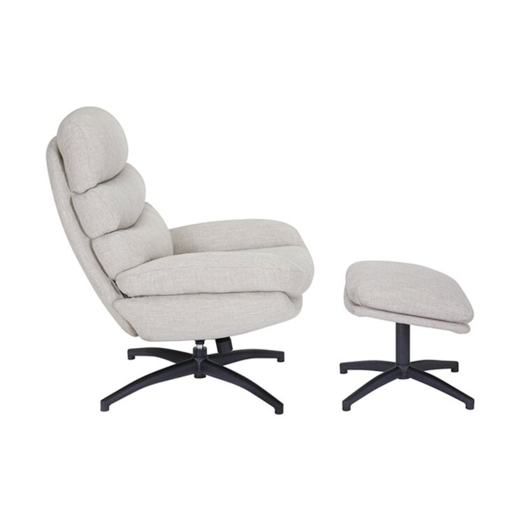 Fauteuil pivotant avec pouf Palma tissu lin taupe
