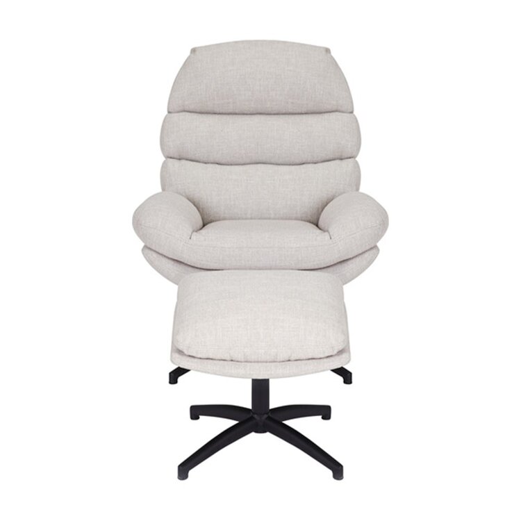 Fauteuil pivotant avec pouf Palma tissu lin taupe