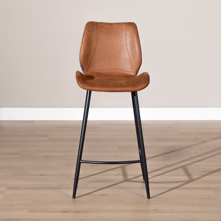 Tabouret de bar industriel Barrel cuir écologique cognac 69 cm