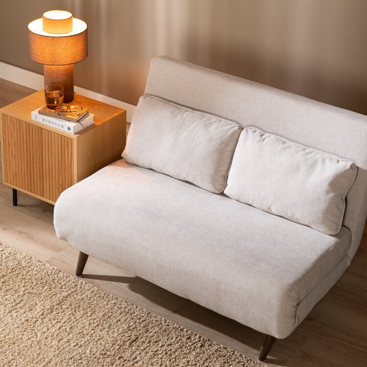 Canapé convertible lit 120 x 190 cm Kristian beige tissu recyclé