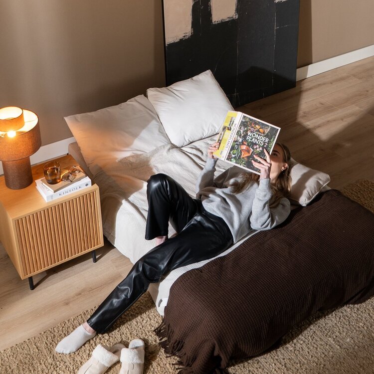 Canapé convertible lit 120 x 190 cm Kristian beige tissu recyclé