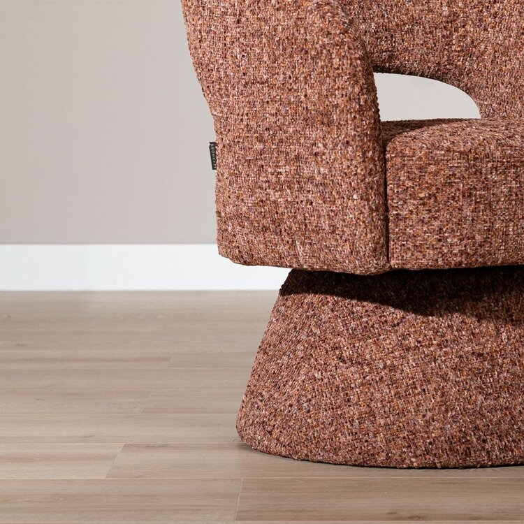 Fauteuil pivotant Josh en chenille cuivrée