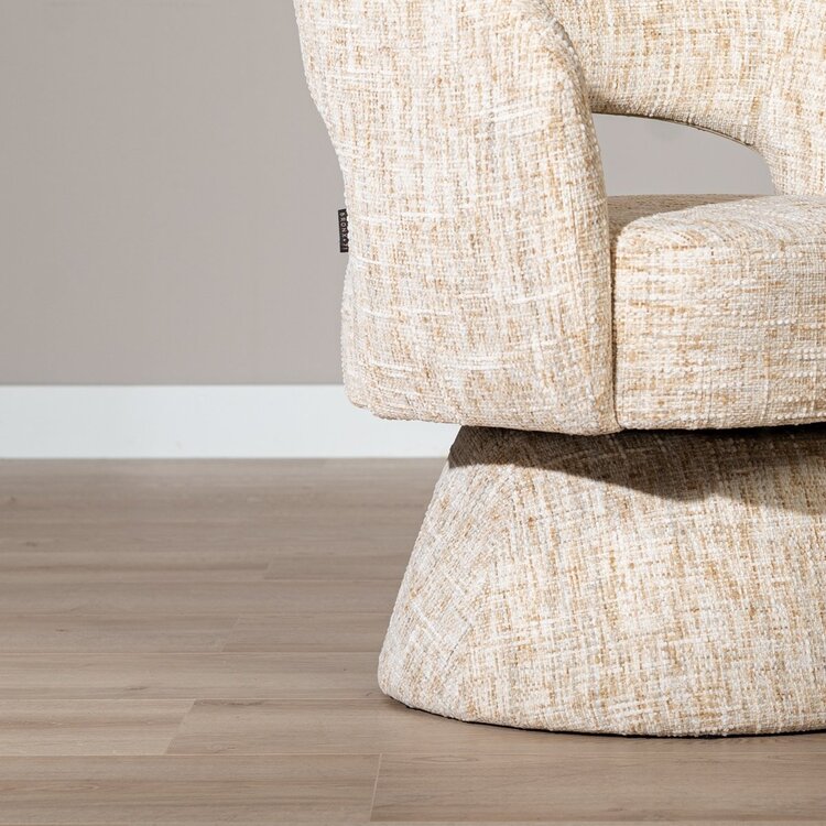 Fauteuil pivotant Josh en chenille beige