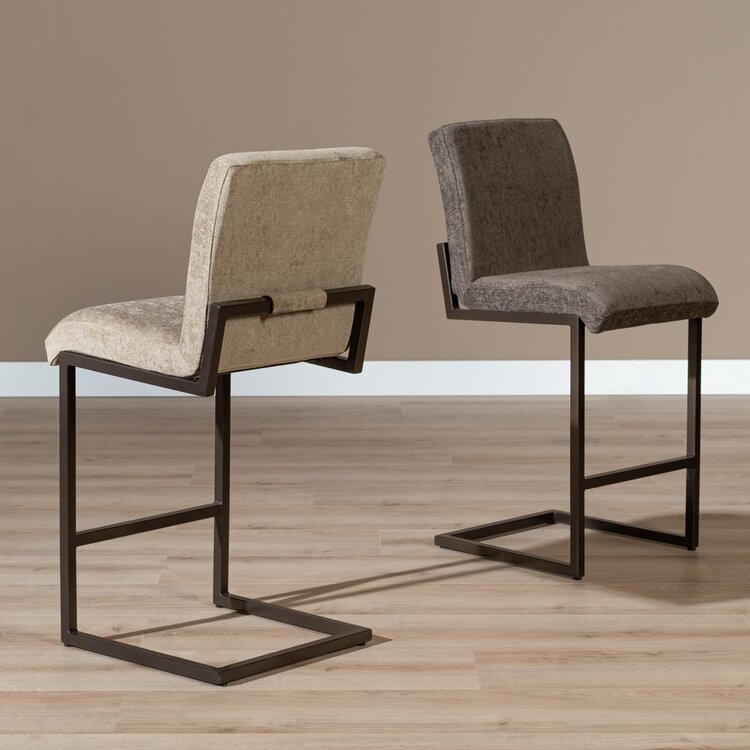 Tabouret de bar en velours Lio taupe 70 cm