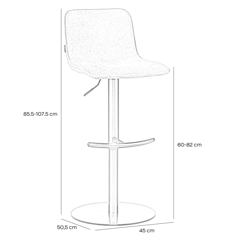 Tabouret de bar en velours Jack taupe 60-82 cm