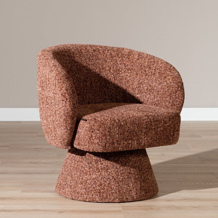 Fauteuil pivotant Lenn en chenille cuivrée
