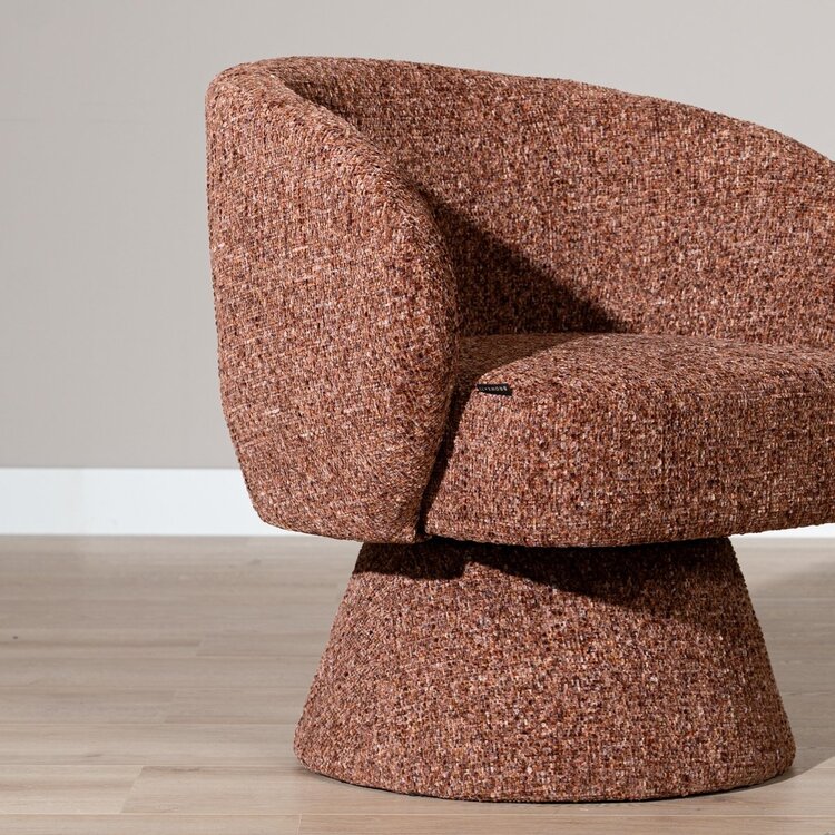 Fauteuil pivotant Lenn en chenille cuivrée