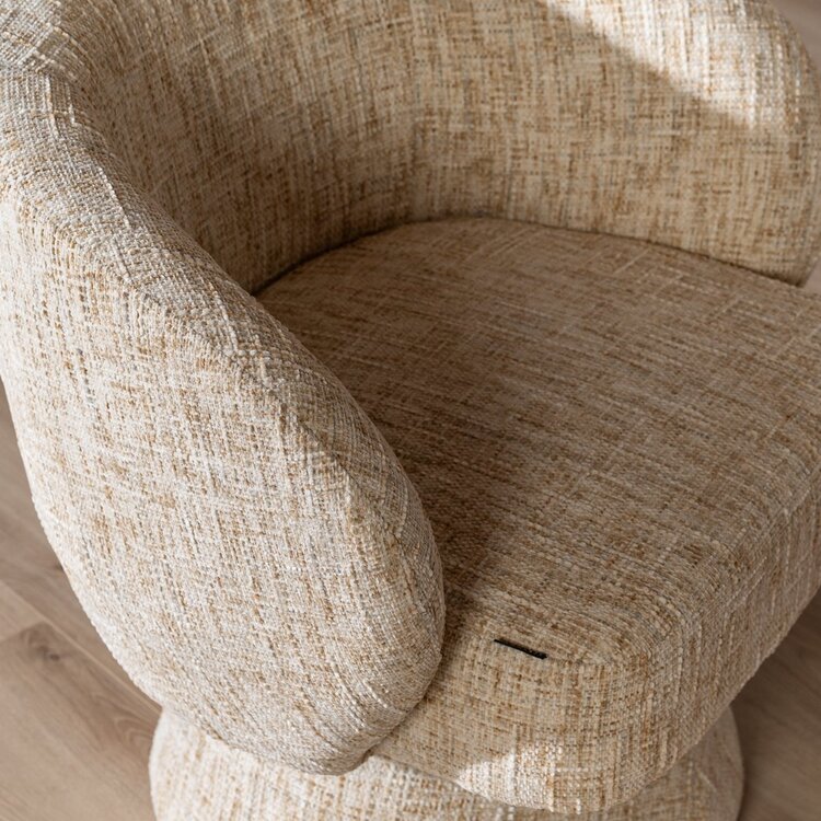Fauteuil pivotant Lenn en chenille beige